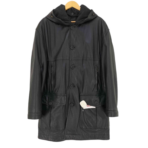 Jean Gabriel EXTRA COMFORT FIT イタリア製 フード 着脱可 裏地ストライプ 本革 レザー カーコート メンズ EUR:48