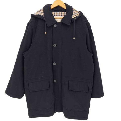 アクアスキュータム AQUASCUTUM イギリス製 ウールカシミヤ フード着脱可 比翼ジップ ステンカラーコート メンズ import:M