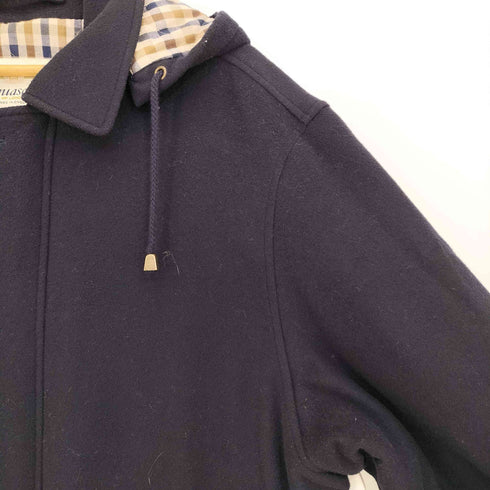 アクアスキュータム AQUASCUTUM イギリス製 ウールカシミヤ フード着脱可 比翼ジップ ステンカラーコート メンズ import:M