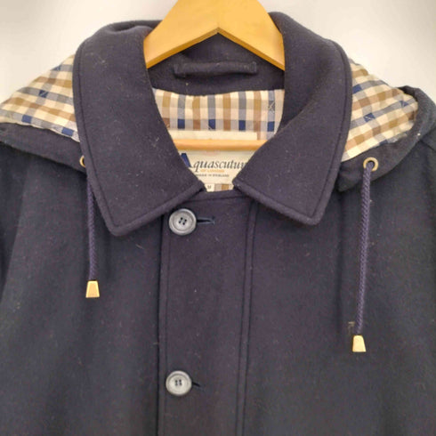 アクアスキュータム AQUASCUTUM イギリス製 ウールカシミヤ フード着脱可 比翼ジップ ステンカラーコート メンズ import:M
