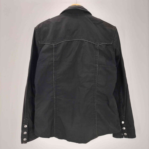 バーバリーブラックレーベル BURBERRY BLACK LABEL 00S 裏地 ノバチェック 袖 ロゴ 刺繍 ワイヤー 襟 チンスト付き コットン ワーク ウエスタン シャツ ジャケット 比翼 Y2K メンズ import:L