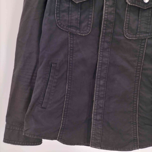 バーバリーブラックレーベル BURBERRY BLACK LABEL 00S 裏地 ノバチェック 袖 ロゴ 刺繍 ワイヤー 襟 チンスト付き コットン ワーク ウエスタン シャツ ジャケット 比翼 Y2K メンズ import:L