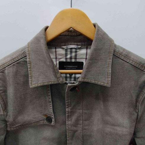 バーバリーブラックレーベル BURBERRY BLACK LABEL 裏地 背抜き ノバチェック ガンフラップ コットン デニム ハンティング ワーク カバーオール 比翼 メンズ import:M