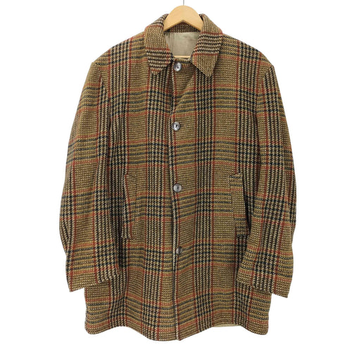 千鳥格子 ハウンドトゥース チェック ウール コットン リバーシブル バルマカーン ステンカラー コート メンズ