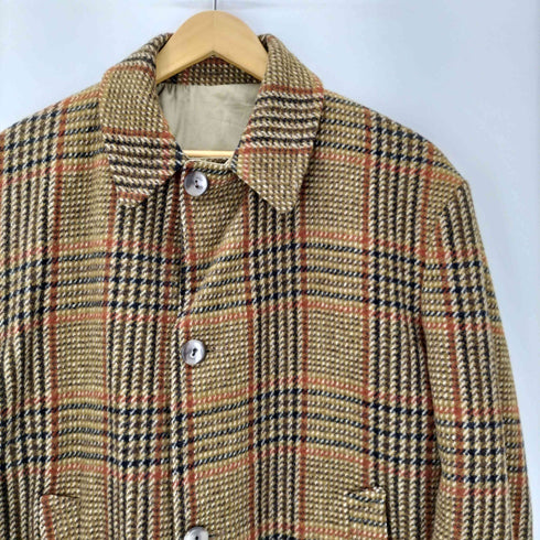 千鳥格子 ハウンドトゥース チェック ウール コットン リバーシブル バルマカーン ステンカラー コート メンズ