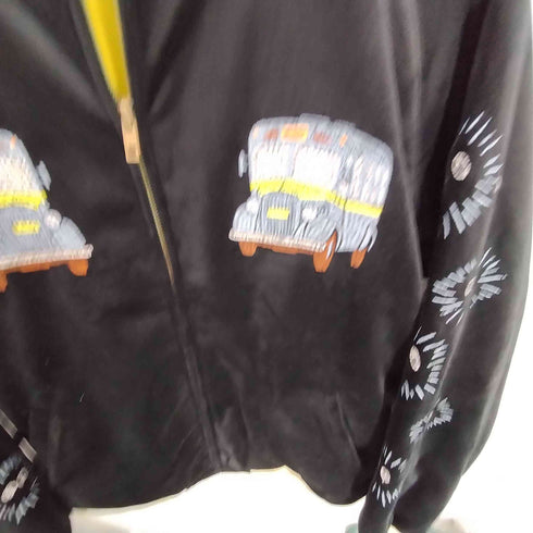 GBL 日本 アニメーション キャラクター 猫 ネコ Running like a GALE 両面 刺繍 別珍 スーベニア ジャケット スカジャン ブルゾン メンズ JPN:XL