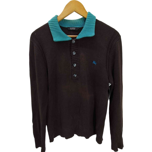 バーバリーブラックレーベル BURBERRY BLACK LABEL ロゴ 刺繍 L/S ローゲージ コットン ポロ ニット バイカラー 襟付き セーター メンズ 2
