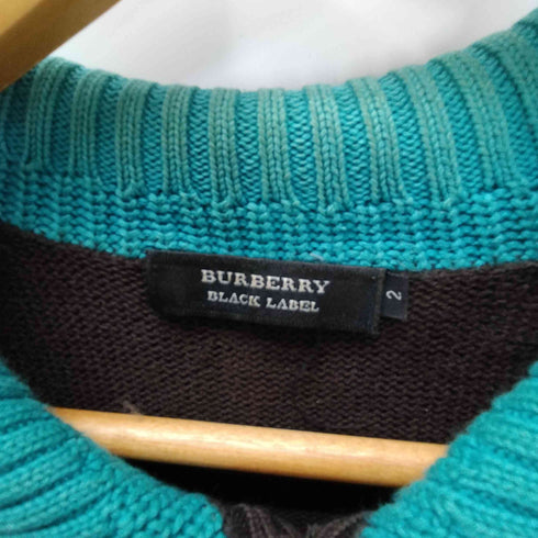 バーバリーブラックレーベル BURBERRY BLACK LABEL ロゴ 刺繍 L/S ローゲージ コットン ポロ ニット バイカラー 襟付き セーター メンズ 2