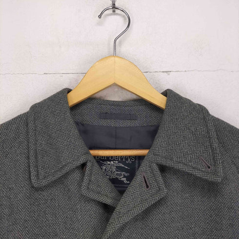 バーバリーズ BURBERRYS wool&cashmere カシミヤ30% ヘリンボーン比翼ステンカラーコート メンズ 165