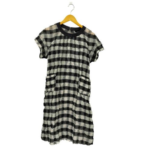 トリココムデギャルソン tricot COMME des GARCONS シワ加工 バンドカラー チェック シルクブレンド ワンピース レディース JPN:S
