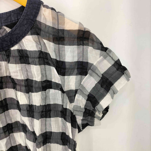 トリココムデギャルソン tricot COMME des GARCONS シワ加工 バンドカラー チェック シルクブレンド ワンピース レディース JPN:S