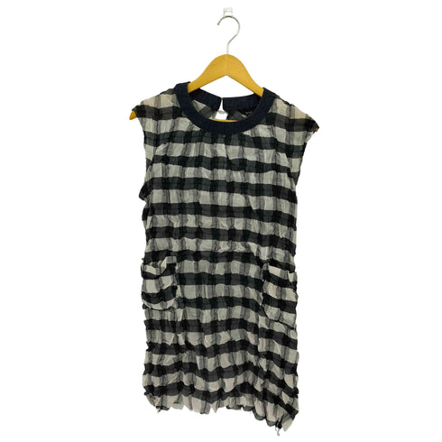 トリココムデギャルソン tricot COMME des GARCONS シワ加工 バンドカラー チェック シルクブレンド ノースリーブワンピース レディース JPN:S