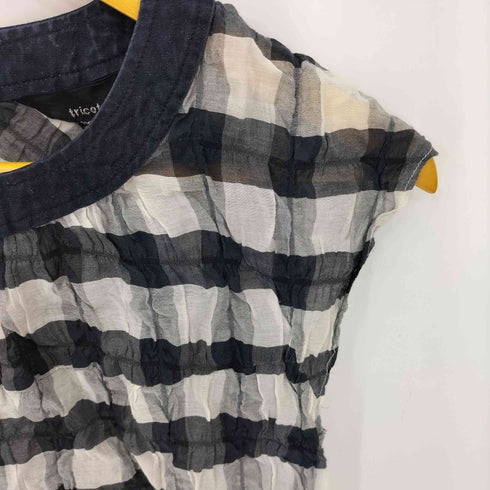 トリココムデギャルソン tricot COMME des GARCONS シワ加工 バンドカラー チェック シルクブレンド ノースリーブワンピース レディース JPN:S