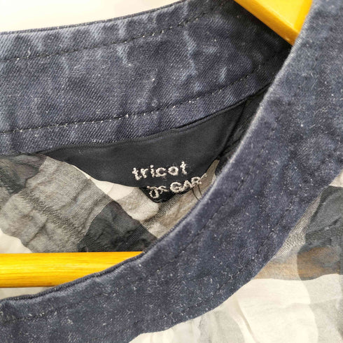トリココムデギャルソン tricot COMME des GARCONS シワ加工 バンドカラー チェック シルクブレンド ノースリーブワンピース レディース JPN:S
