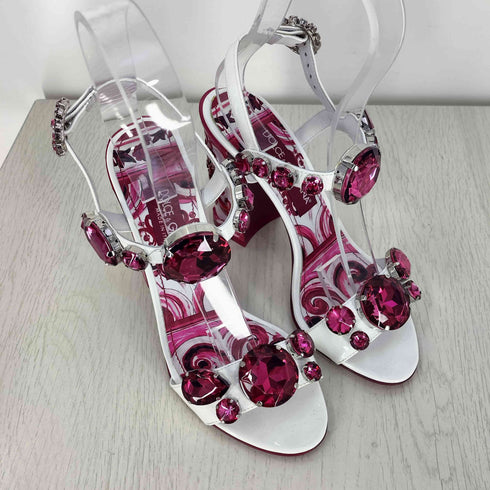 ドルチェアンドガッバーナ DOLCE&GABBANA フローラル ブロックヒール サンダル レディース EUR:38