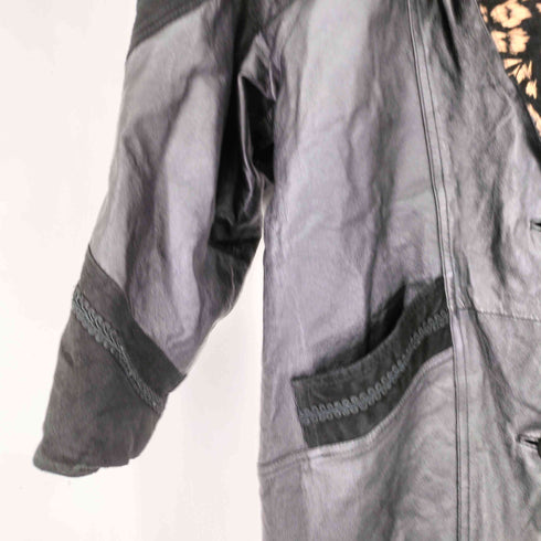 切替デザインレザーロングコート レディース