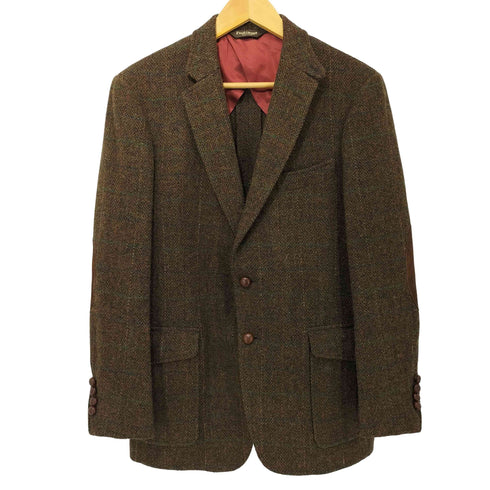 ポールスチュアート Paul Stuart Harris Tweed ハリスツイード 背抜き エルボーパッチ チェック バスケットボタン 2B ウール テーラードジャケット メンズ import:M