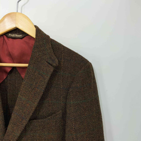 ポールスチュアート Paul Stuart Harris Tweed ハリスツイード 背抜き エルボーパッチ チェック バスケットボタン 2B ウール テーラードジャケット メンズ import:M