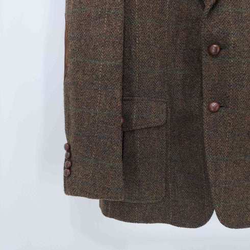 ポールスチュアート Paul Stuart Harris Tweed ハリスツイード 背抜き エルボーパッチ チェック バスケットボタン 2B ウール テーラードジャケット メンズ import:M