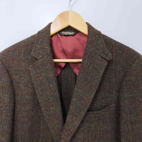 ポールスチュアート Paul Stuart Harris Tweed ハリスツイード 背抜き エルボーパッチ チェック バスケットボタン 2B ウール テーラードジャケット メンズ import:M
