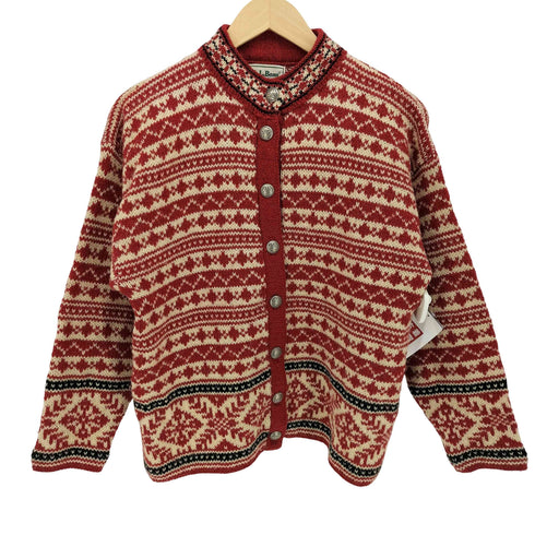 エルエルビーン L.L.Bean 80-90S USA製 ノルディック 柄 メタル ボタン カーディガン レディース import:S