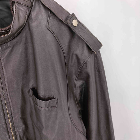 チンストラップ エポレット カウレザーシングルライダースジャケット メンズ L