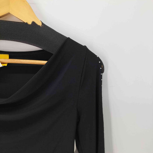 USA製 CHECK ラインストーン 袖スリット フレア カットソー Y2K レディース import:S