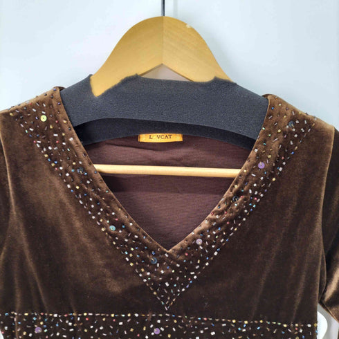 LOVCAT Y2K ベルベット Vネック カットソー レディース FREE
