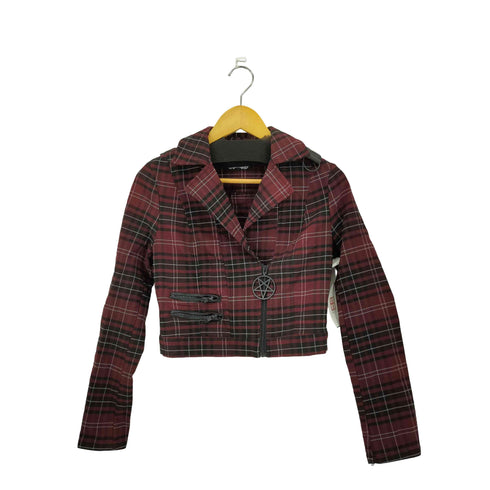 KILLSTER クロップド ペンタグラム プレイド ライダースジャケット Y2K レディース M