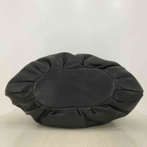 裏地ストライプ ギャザーデザイン レザーショルダーバッグ レディース