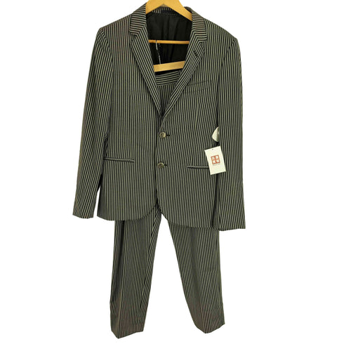 ランバン LANVIN ウール ルカ期 エルボーパッチ ストライプ 2B テーラードジャケット パンツ セットアップ メンズ 44