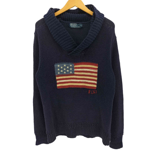 ポロバイラルフローレン Polo by RALPH LAUREN 90S 星条旗 ショールカラー ニット メンズ import:M