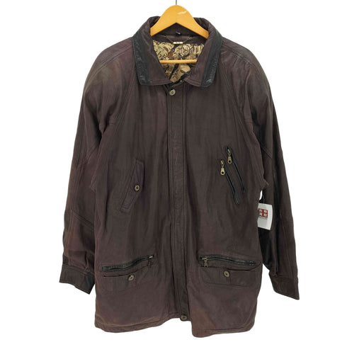 AL leather 裏地総柄 レザー カーコート マルチポケット メンズ EUR:52 52