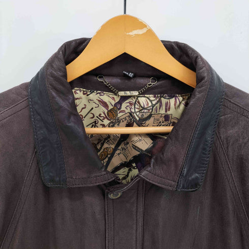 AL leather 裏地総柄 レザー カーコート マルチポケット メンズ EUR:52 52