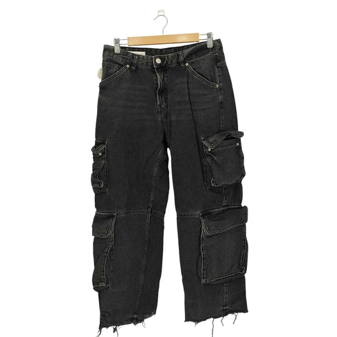 ザラ ZARA マルチポケット ブラックデニムカーゴパンツ メンズ 42