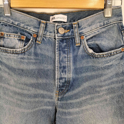 ザラ ZARA エクストラ ロング ミッドライズ TRF ストレートレッグ メタリックジーンズ ハイウエストデニム レディース EUR:34
