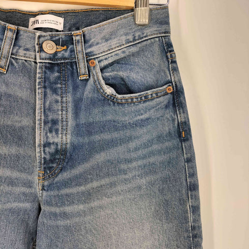 ザラ ZARA エクストラ ロング ミッドライズ TRF ストレートレッグ メタリックジーンズ ハイウエストデニム レディース EUR:34