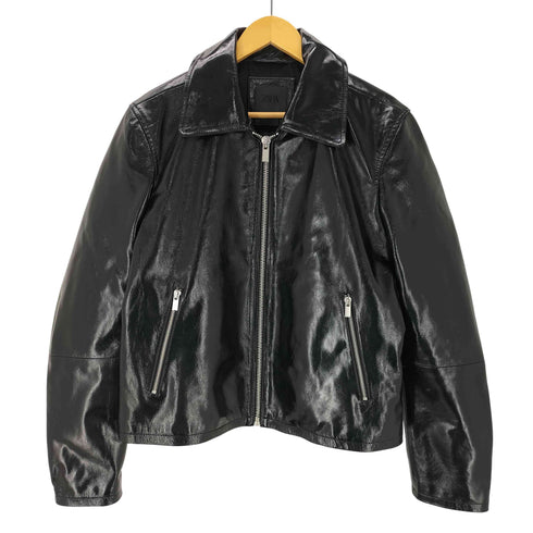 ザラ ZARA SHINY FINISH LEATHER JACKET シャイニー フィニッシュ レザー ジャケット メンズ import:M