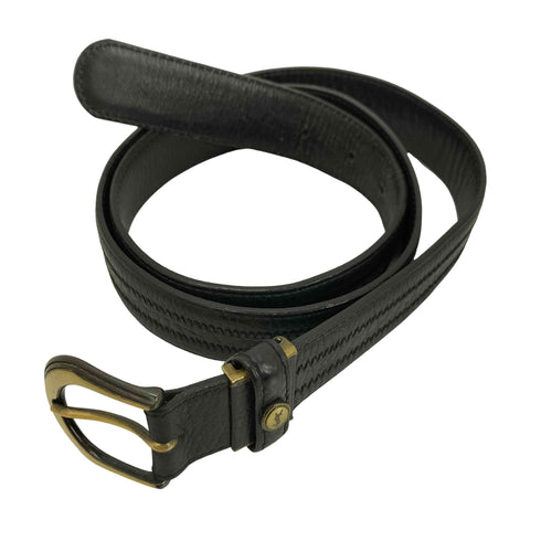 イヴサンローラン Yves Saint Laurent ロゴ 刻印 編み込み レザー ベルト メンズ