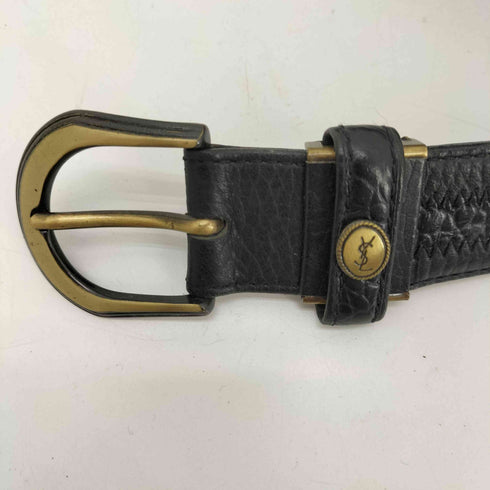 イヴサンローラン Yves Saint Laurent ロゴ 刻印 編み込み レザー ベルト メンズ