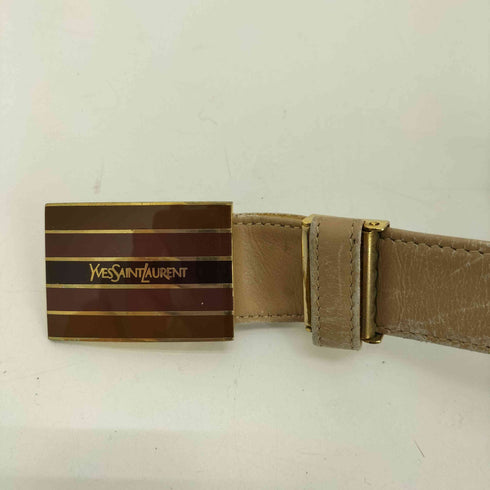 イヴサンローラン Yves Saint Laurent ロゴ ボーダー バックル レザー ベルト メンズ