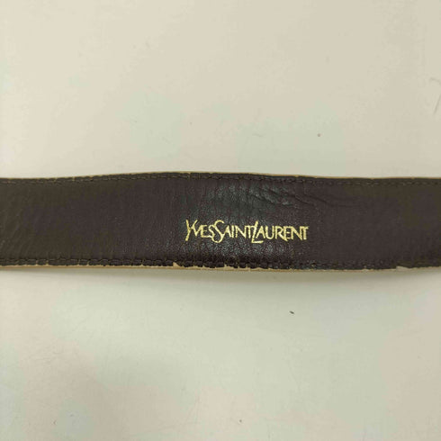 イヴサンローラン Yves Saint Laurent ロゴ ボーダー バックル レザー ベルト メンズ