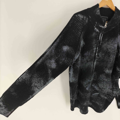 ペイント加工 ラグランスリーブ ダブルジップ ドライバーズ ニット モックネック メンズ