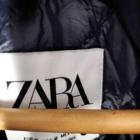 ザラ ZARA 中綿キルティングライナー フーデッド ボア チェック ジャケット レディース import:M