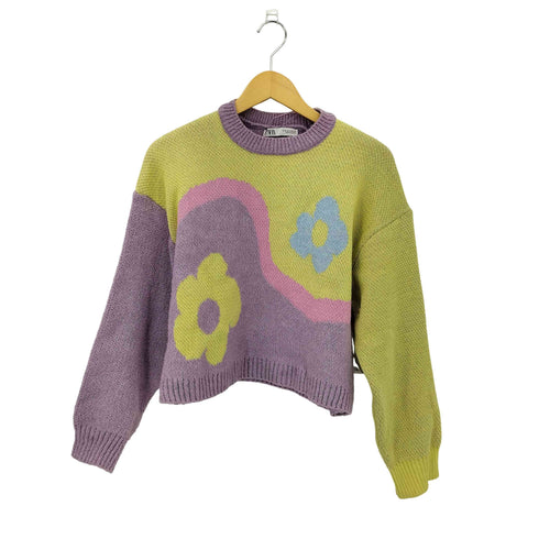 ザラ ZARA フラワープリントクルーネックニット レディース M