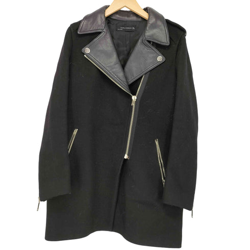 ザラ ZARA ラムレザー ウール ロングライダースジャケット レディース import:L
