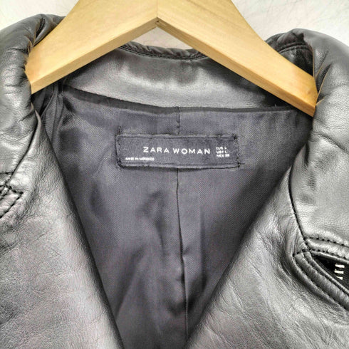 ザラ ZARA ラムレザー ウール ロングライダースジャケット レディース import:L