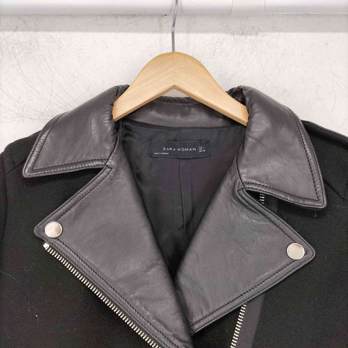 ザラ ZARA ラムレザー ウール ロングライダースジャケット レディース import:L