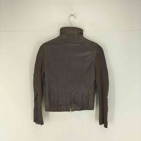 erde lamb leather ニット切替ラムレザーライダースジャケット レディース