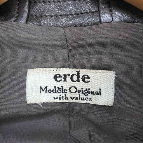 erde lamb leather ニット切替ラムレザーライダースジャケット レディース